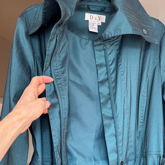 Vintage Dark Teal Trench Coat with Bubble Hem - Picture 6 of 14